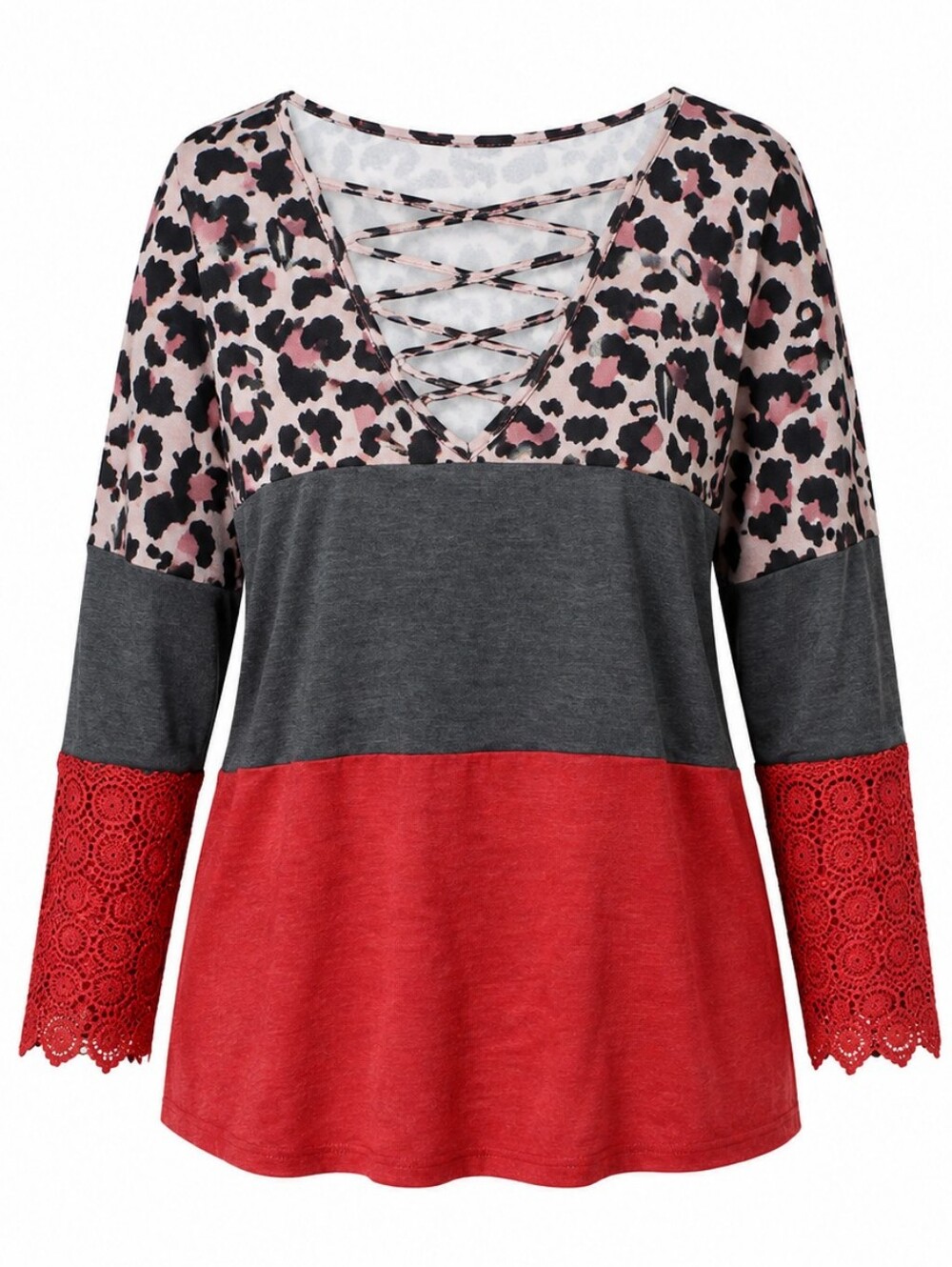 Liv &Gia Boutique Josie Knit Top Grey, Red, Pink Multi Print Size 2X